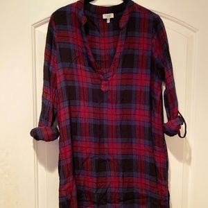 Flannel long sleeve mini dress